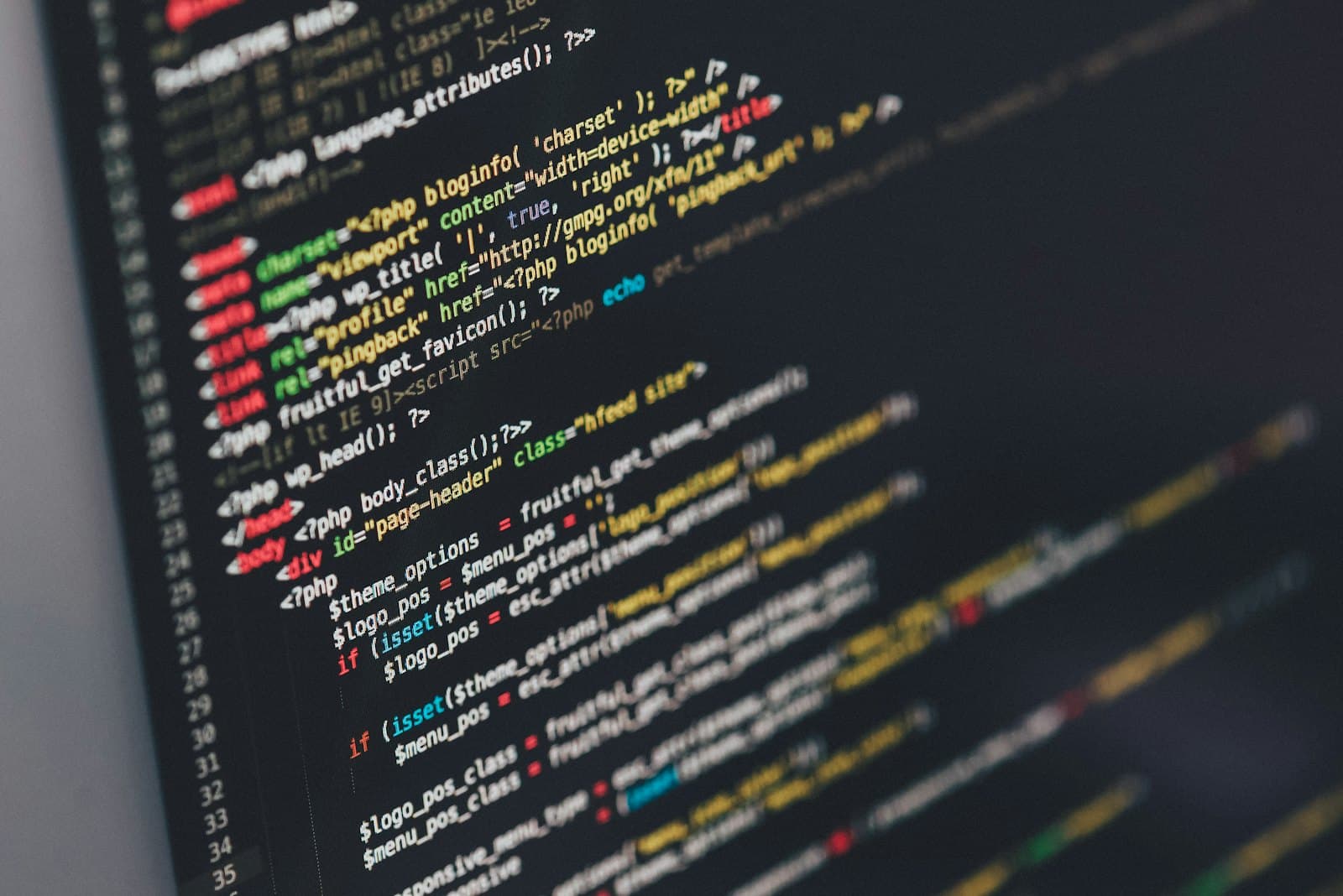 Monitor showing syntax-highlighted source code